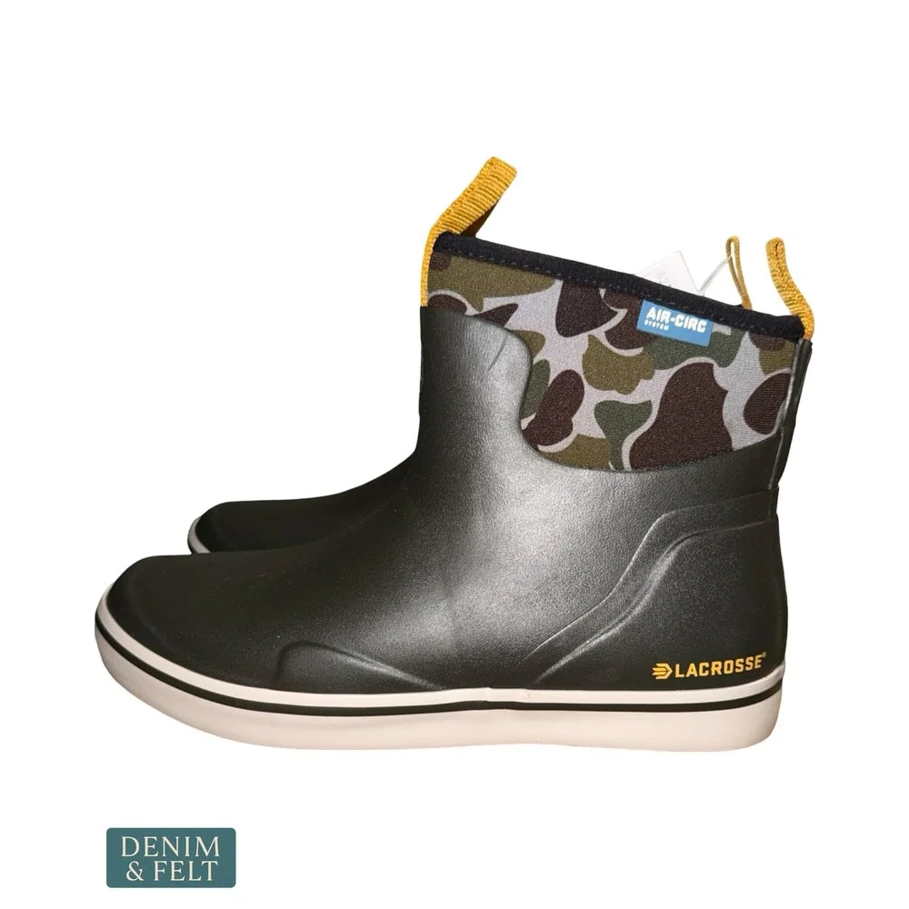 NEW LaCrosse Mens Alpha Deck Rain Boot 6 Inch Black Olive Camo Size 8 Medium